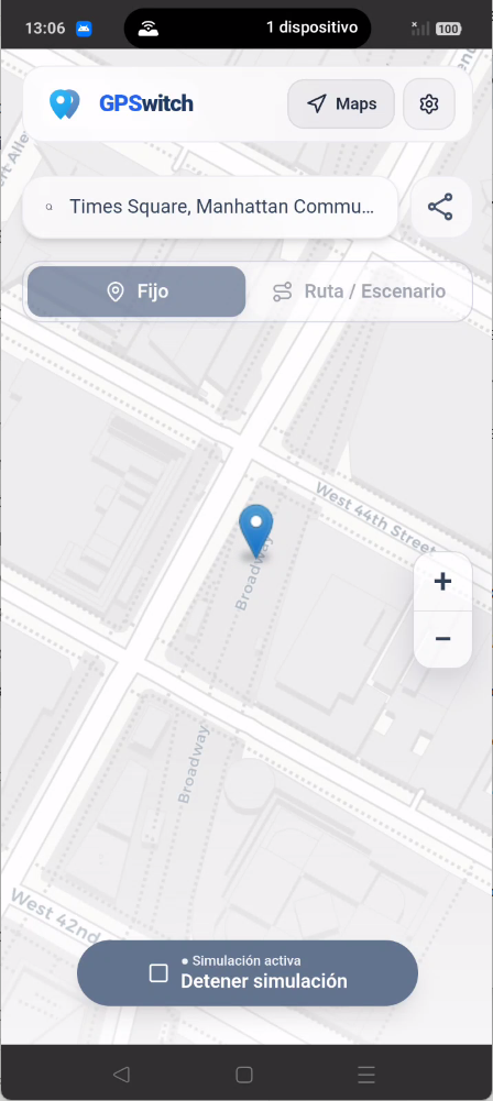 GPSwitch con la simulación de Times Square activa