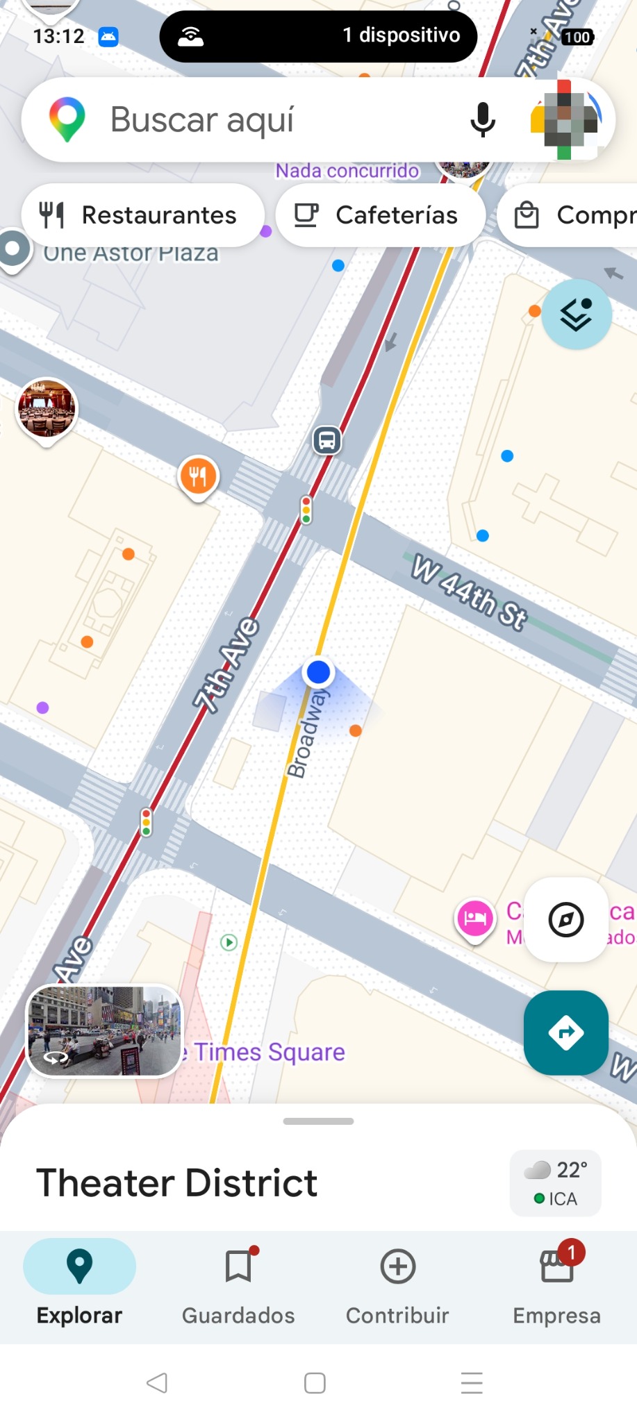 Google Maps mostrando la ubicación resultante en Times Square